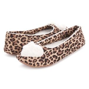 Womens Sarah Faux Suede Leopard Ballerina Slipper